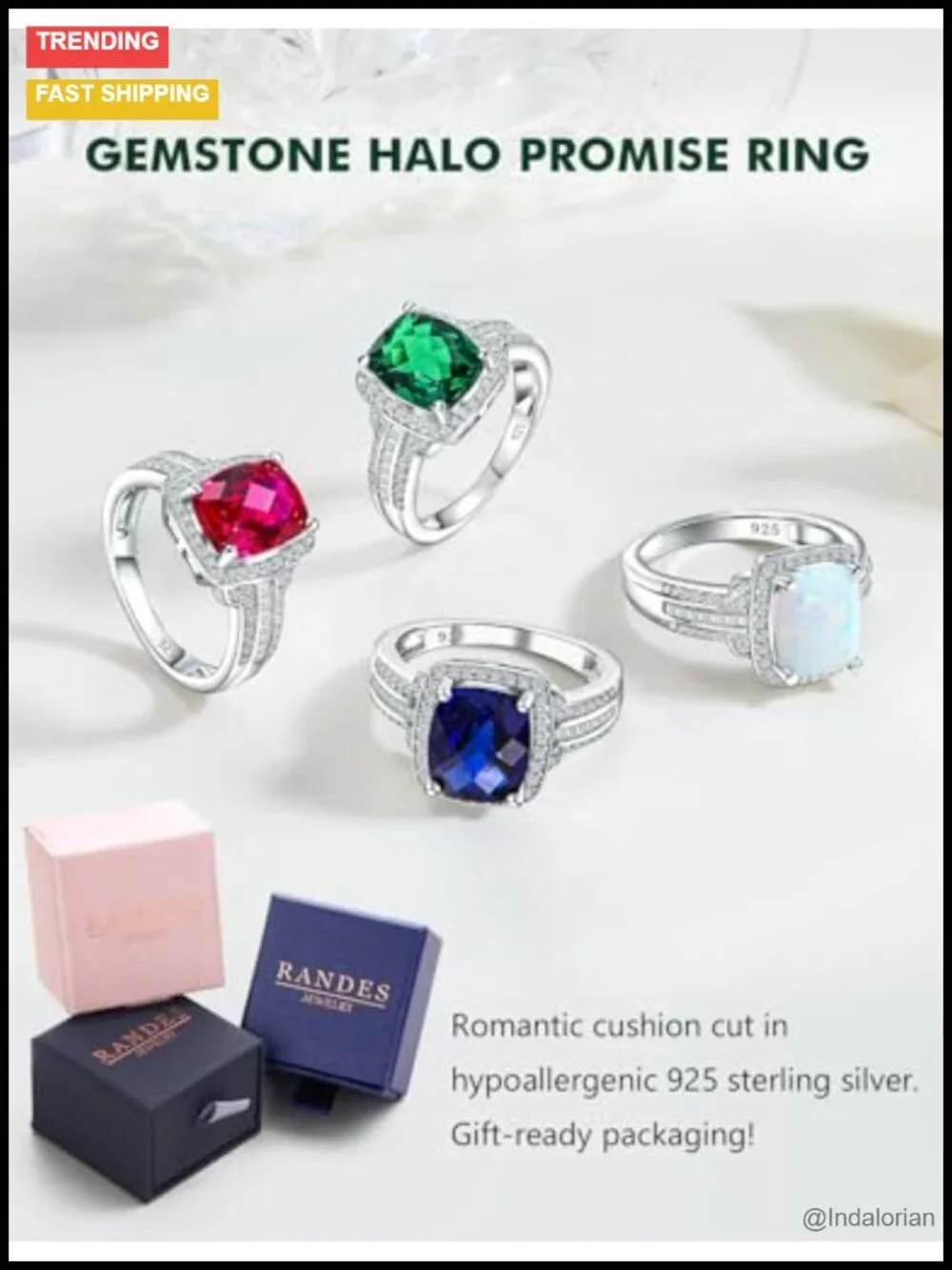 Sterling Silver Halo Engagement Ring Cushion Cut Gemstone Statement